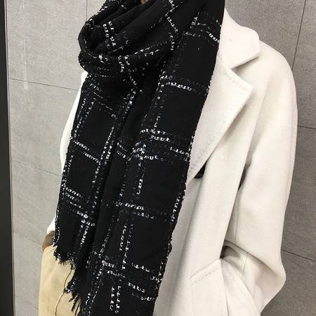 小童馬 羊毛圍巾水溶牙刷紗黑色披肩兩用秋冬女新款c